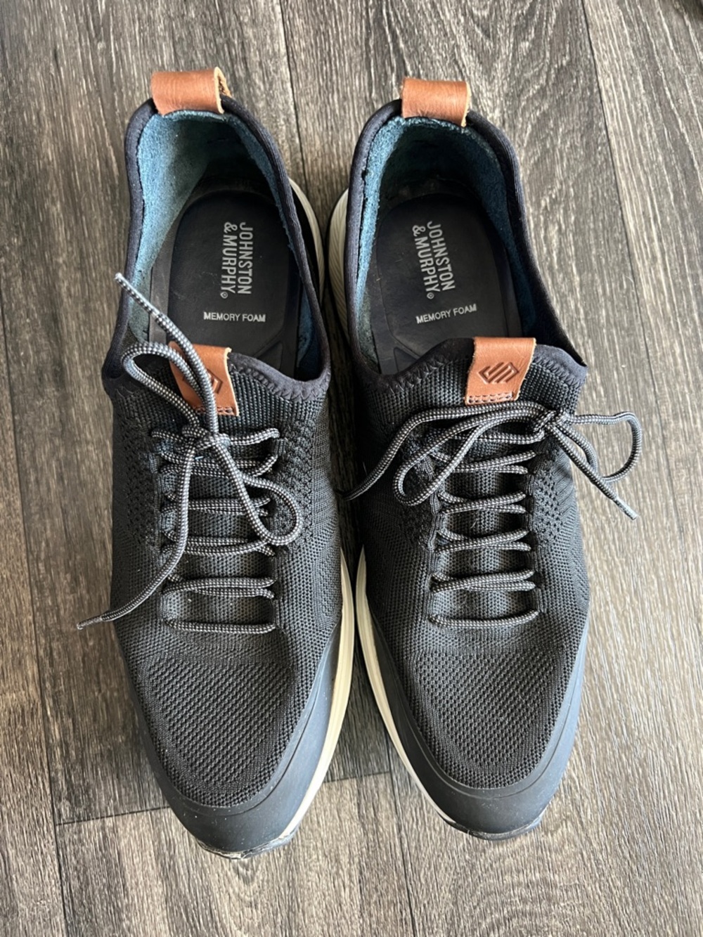Johnston & Murphy Black Knit plus suede cord lace up Sneakers Brown Pull Tabs 12